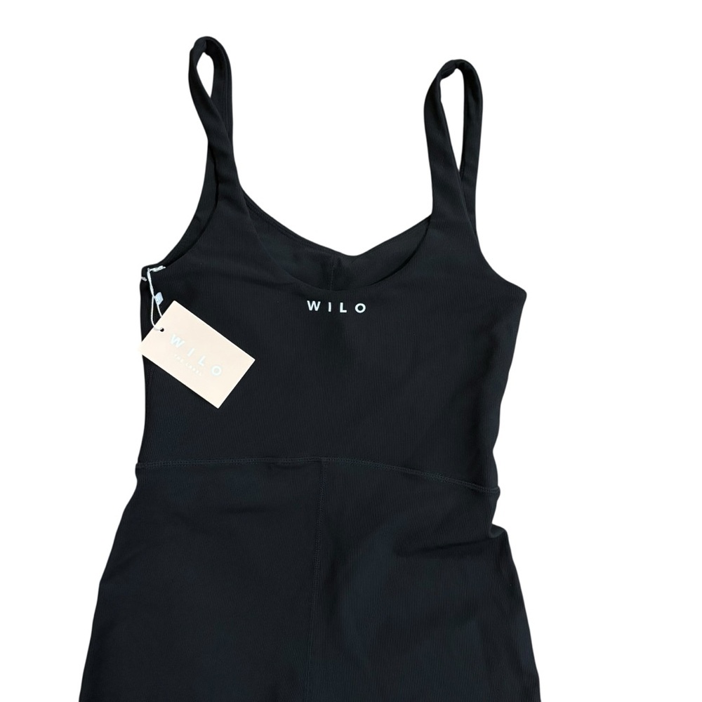 WILO THE LABEL V-Neck Flare Unitard Ribbed Black Jumpsuit Activewear Size XS NWT - Picture 3 of 8